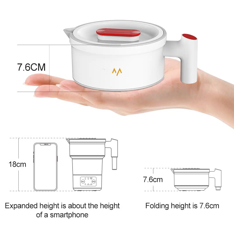 7MD Portable Foldable Electric Kettle – 600ml, Travel-Friendly, Silicone & Stainless Steel, UK 3‑Pin Plug, 850W Rapid Boil | 7MD48025 |