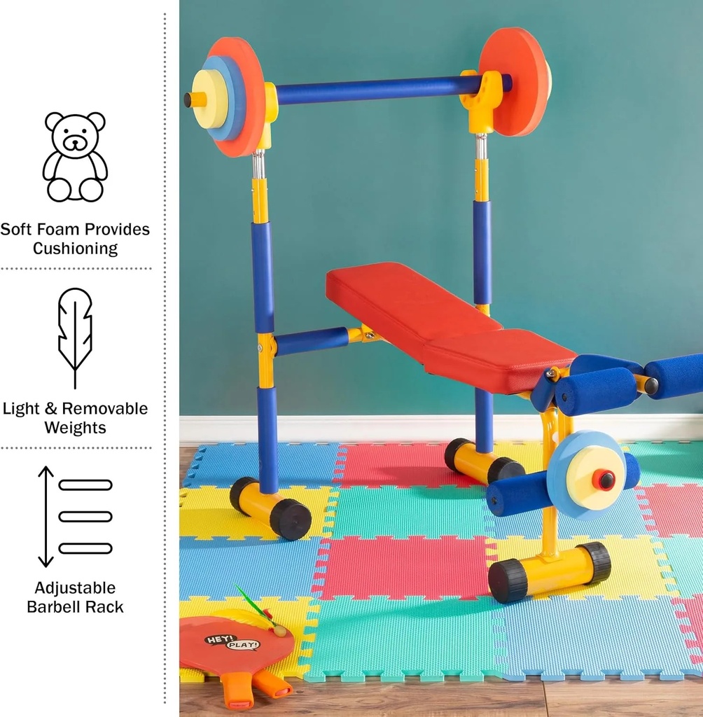 Kids Weight Bench Set – Toddler Gym with Barbell & Leg Press for Ages 3+ | KP03 |