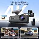 Promate 4K Ultra HD Dash Cam – Front, Cabin & Rear View, AI ISP, Night Vision, Parking Monitor | Rovex-S3 |