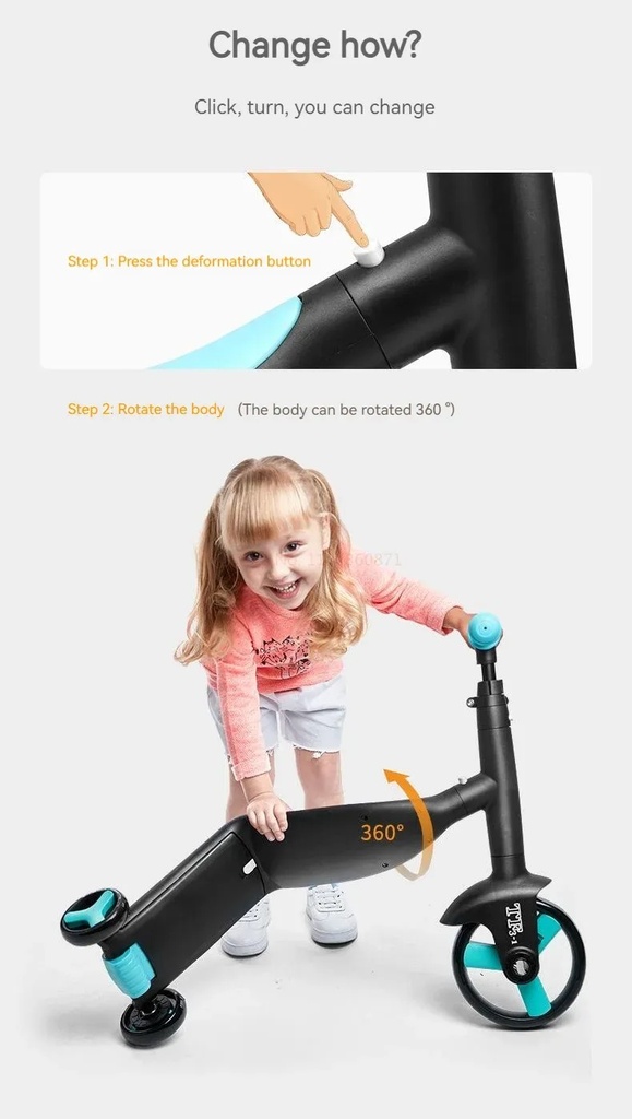 NADLE 3-in-1 Children Scooter Tricycle – Baby Balance Bike, Trike & Scooter, for Toddlers Aged 3–5 Years, Adjustable Handle Height, PU Wheels, Safety Brake, 25kg Load Capacity | TF3-1 |