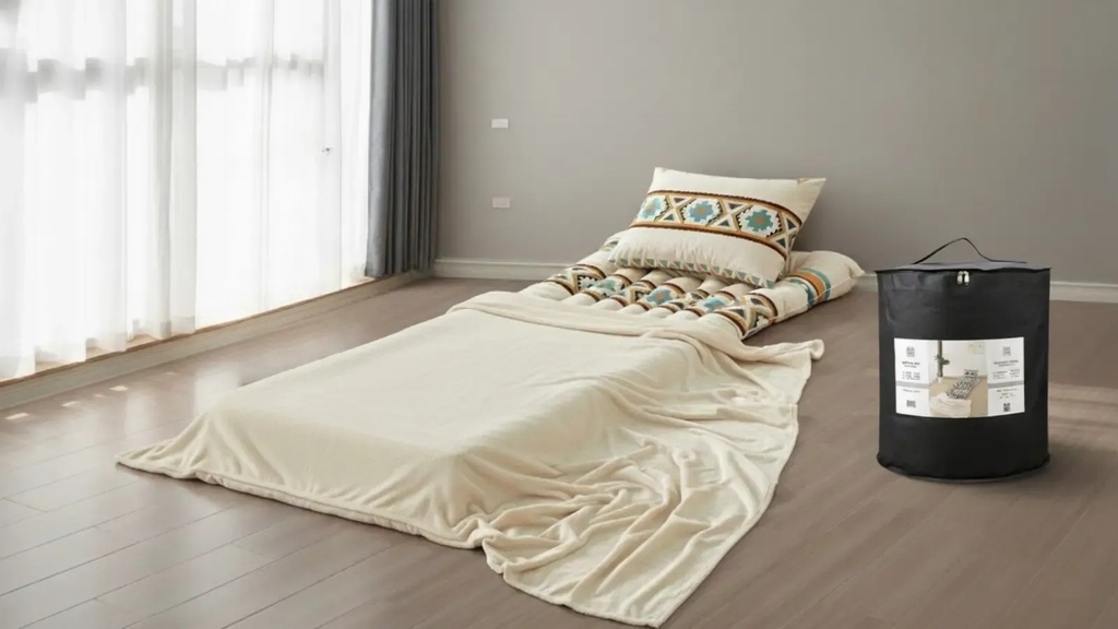 cloudhome Guest & Travel Comfort Pack – Foldable Mattress, Blanket & Pillow Set, Single Size, Microfiber Velvet