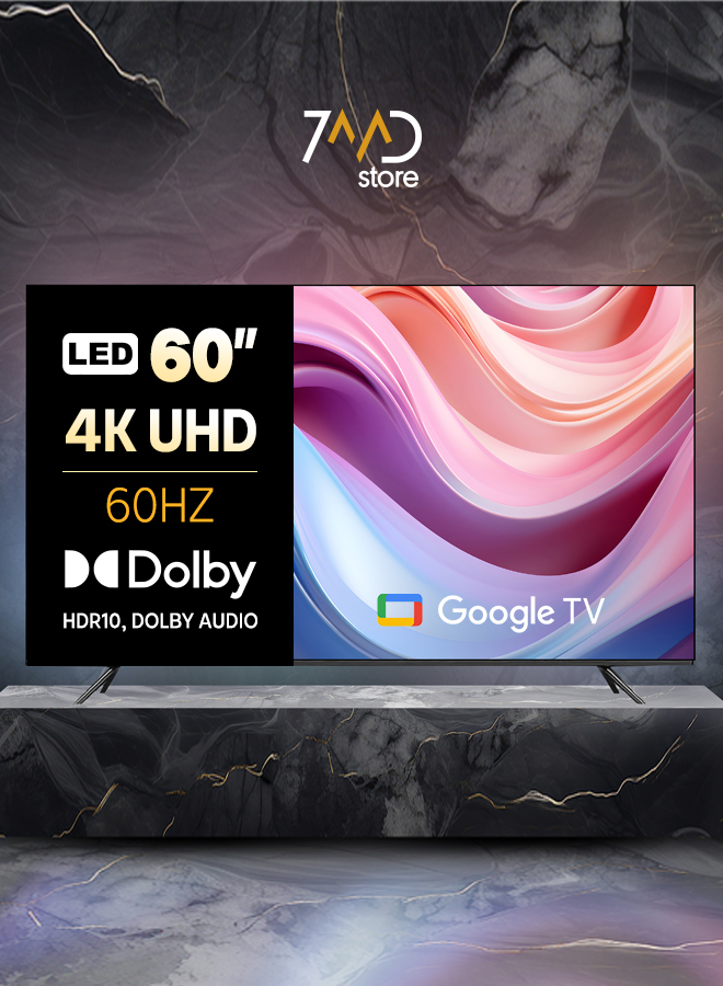 7MD 60 Inch Google TV 60 Hz Refresh Rate 16GB eMMC + 2GB RAM 4K UHD Smart LED TV with Dolby Audio Sound WiFi Bluetooth Voice Search Built In Speakers & HDR10 Support With 1 Year Free 7MD Subs  |7md-02|
