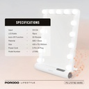Porodo Hollywood Vanity Mirror – 15 LED Bulbs, Bluetooth Speaker, Smart Touch, Brightness Memory, Auto-Off | White Rose Gold | PDLFST162WHRG |