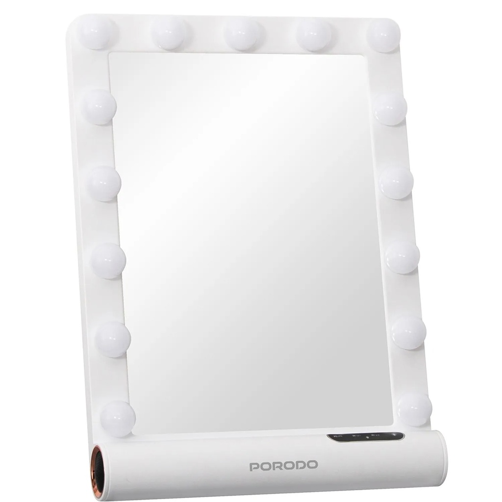 Porodo Hollywood Vanity Mirror – 15 LED Bulbs, Bluetooth Speaker, Smart Touch, Brightness Memory, Auto-Off | White Rose Gold | PDLFST162WHRG |