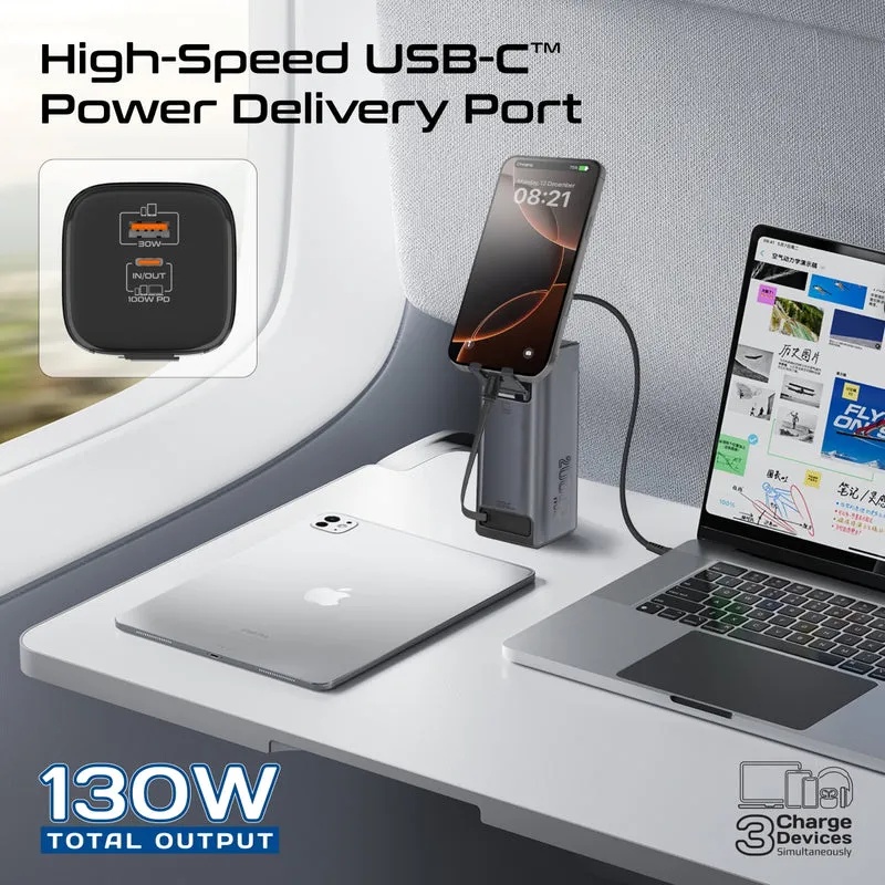 Promate Ultra-Compact 130W Multi-Port Power Bank, 20000mAh with Retractable USB-C Cable and TFT LCD Screen | Titan-130RC |