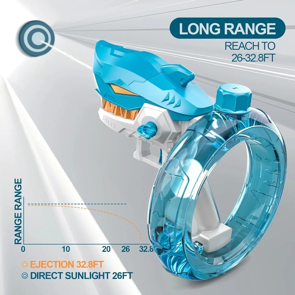 A&T TOY Electric Shark Water Gun for Kids & Adults – Powerful Automatic Water Blaster with 10m Long Range, 300cc Large Capacity, Rechargeable Summer Toy for Pool, Beach & Outdoor Parties (Ages 8–12+) | A&T-44025 |