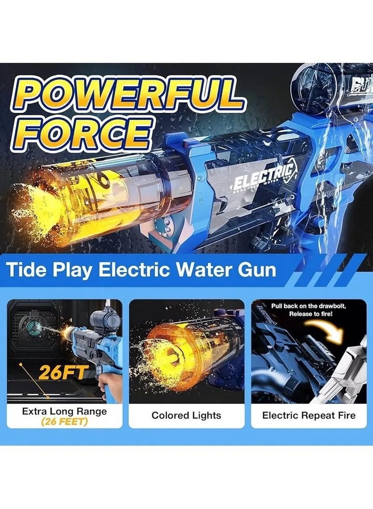 A&T TOY Electric Water Gun Ultimate Battle Blaster – High-Capacity Rechargeable Water Pistol with Muzzle Flame Sensor Light, 10m Long Range, Summer Beach & Pool Toy for Kids & Adults (Ages 8+) | A&T-43425 |