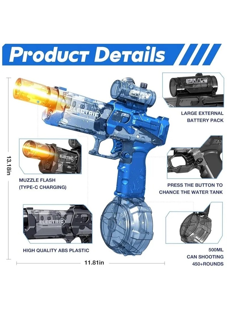 A&T TOY Electric Water Gun Ultimate Battle Blaster – High-Capacity Rechargeable Water Pistol with Muzzle Flame Sensor Light, 10m Long Range, Summer Beach & Pool Toy for Kids & Adults (Ages 8+) | A&T-43425 |