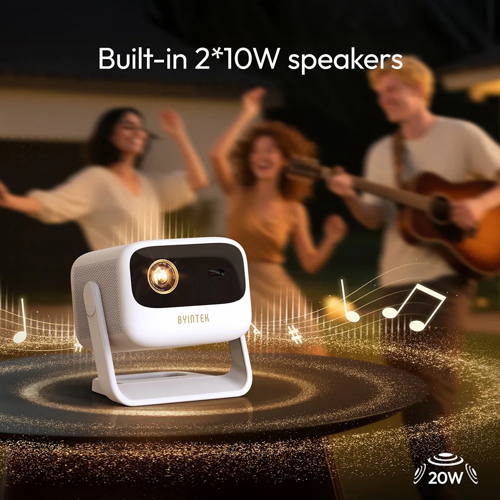 Byintek Mini Smart Android Projector with 700 ANSI Brightness, Full HD 1080P, Built-in 20800mAh Battery and Adjustable 360° Stand with one year free sub | UFO U90 Max GTV |