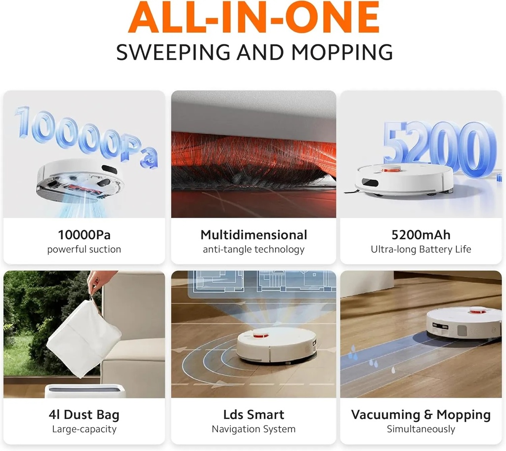 Xiaomi Robot Vacuum H40 – 10,000Pa Suction, LDS Laser Mapping, Auto Dust-Emptying Station, Anti-Tangle Brush, 180-Min Runtime | OV51 |