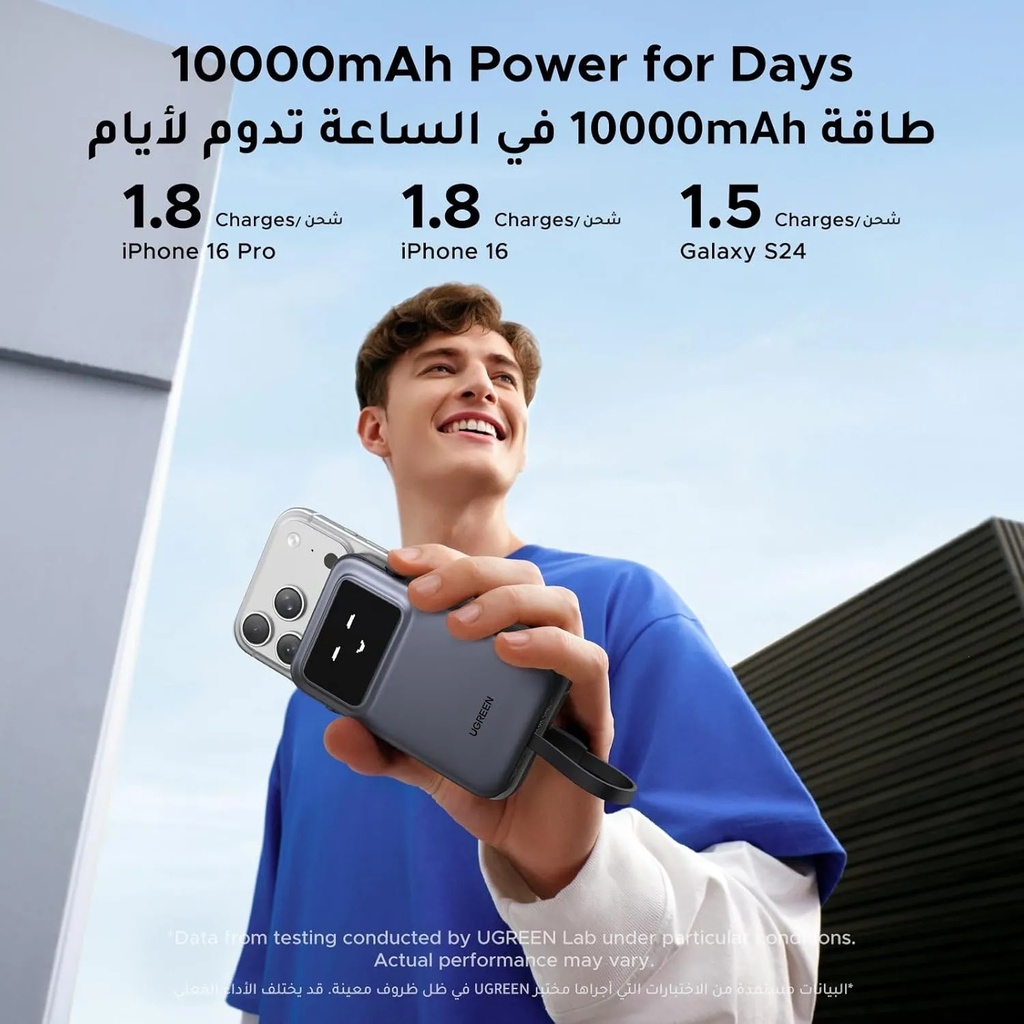 UGREEN Uno Power Bank 10000mAh with Built-in USB-C Cable – PD 30W Fast Charging, TFT Display, 3-Way Output Portable Charger | PB511 \ 35603B |
