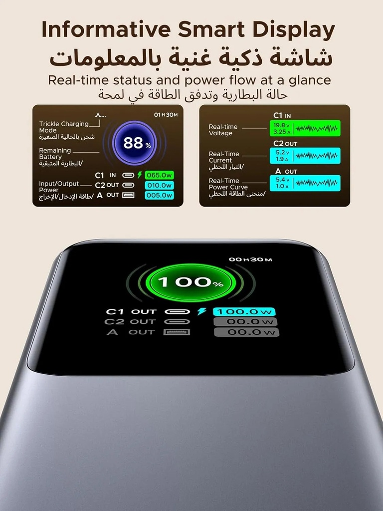 UGREEN Nexode 165W Laptop Power Bank 20,000mAh – Built-in Retractable USB-C Cable, 100W Fast Charging | PB726 \ 55987B |