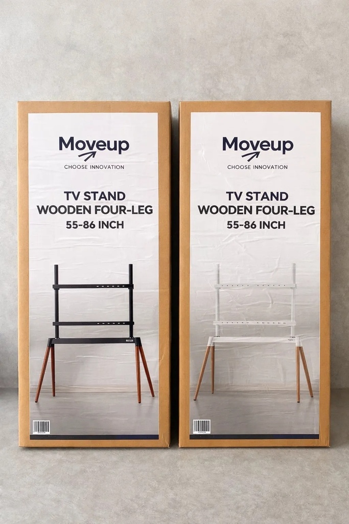 Alebdaa Premium Wooden MoveUp TV Floor Stand – Studio Design with Luxury Wooden Legs, Supports 55–86" Screens | H05401B / H05404W |