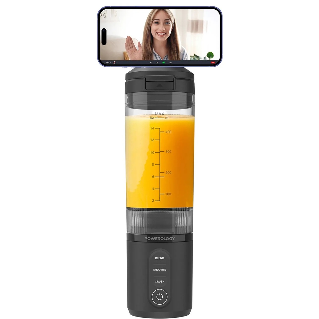 Powerology MagBlend Portable Blender with Magnetic Phone Mount – 470mL, 6 Steel Blades, Ice Crushing, Multi-Mode Blending, USB-C Rechargeable | PRPBB8301 |