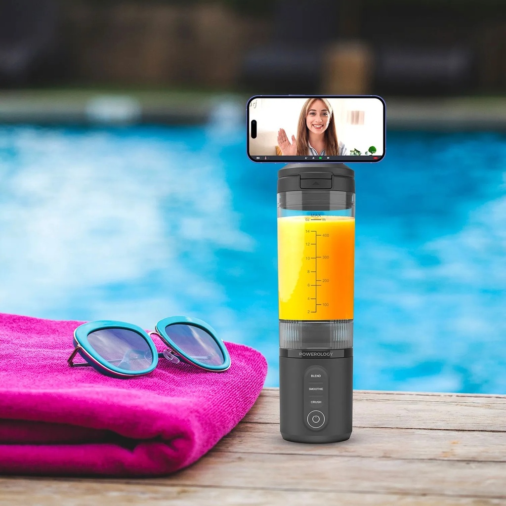 Powerology MagBlend Portable Blender with Magnetic Phone Mount – 470mL, 6 Steel Blades, Ice Crushing, Multi-Mode Blending, USB-C Rechargeable | PRPBB8301 |