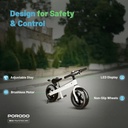 Porodo Lifestyle Joy Cruiser Kids Electric Bike – 2600mAh, 3 Gears, LED Display, Brushless Motor, Max Speed 15 km/h, Ages 3–14 | PDLFSTKECWH |