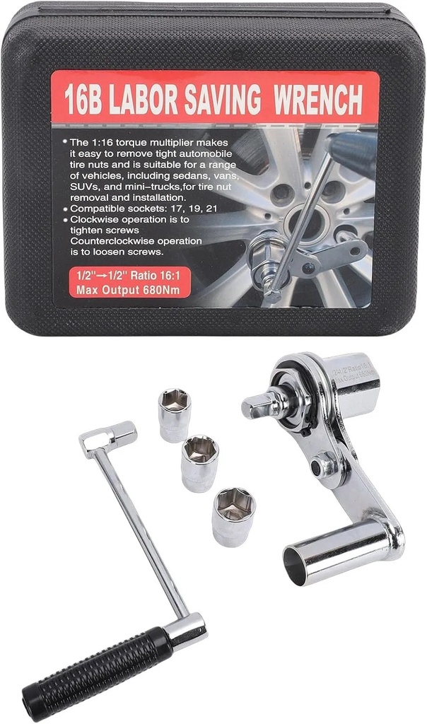 SUV Tire Changing Heavy-Duty Torsion Wrench Set – Torque Multiplier 1/2” DR, 3 Sockets, Upgraded 8-Point, Max 680N·M