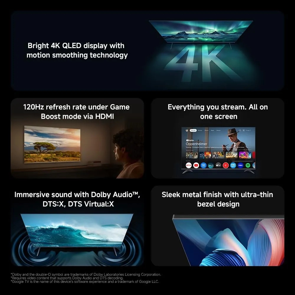 Xiaomi TV A Pro 55 inch 2026 – 4K QLED, HDR10+/HLG, Dolby Audio, Google TV, Smart Assistant, Dual Stand, Bezel-less Design