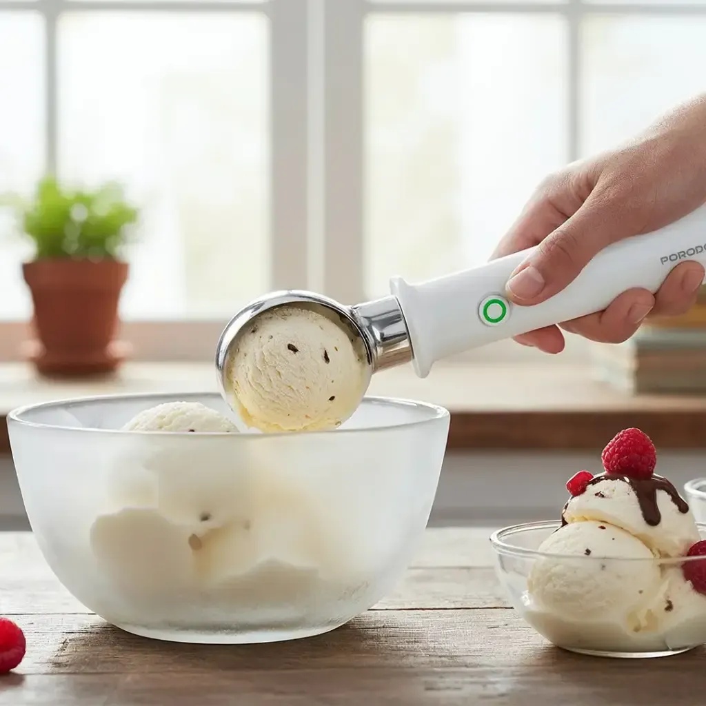 Porodo Lifestyle Rechargeable Heated Ice Cream Scoop with Safety Switch Lock – USB-C Charging | PDLFSTKW2310WH |