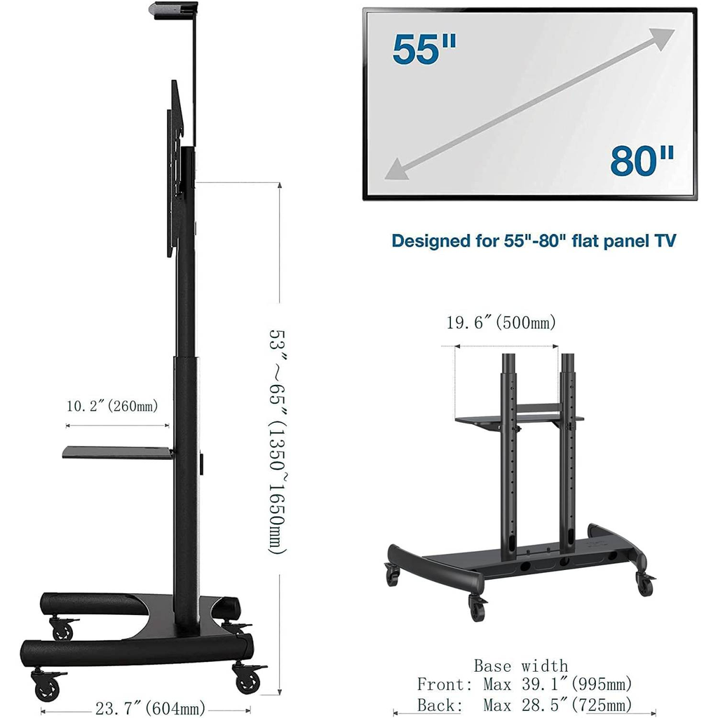 NB Mobile TV Cart Stand with Wheels for 55"–80" Screens, Heavy-Duty 90kg Capacity & Height Adjustment | AVA1800-70-1P |