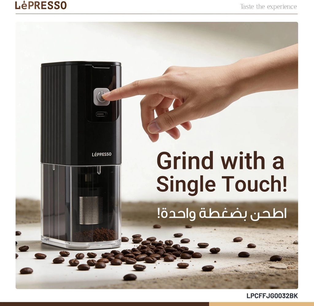 LePresso Portable Coffee Grinder with Stainless Steel Burr & USB-C Rechargeable Battery | LPCFFJG0032BK |