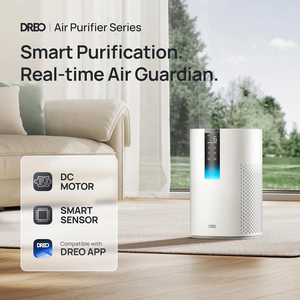 DREO HEPA Air Purifier for Large Rooms up to 82㎡, Smart Air Purifier with PM2.5 Display & 3-Stage Filtration | 605S / DR-HAP005S |