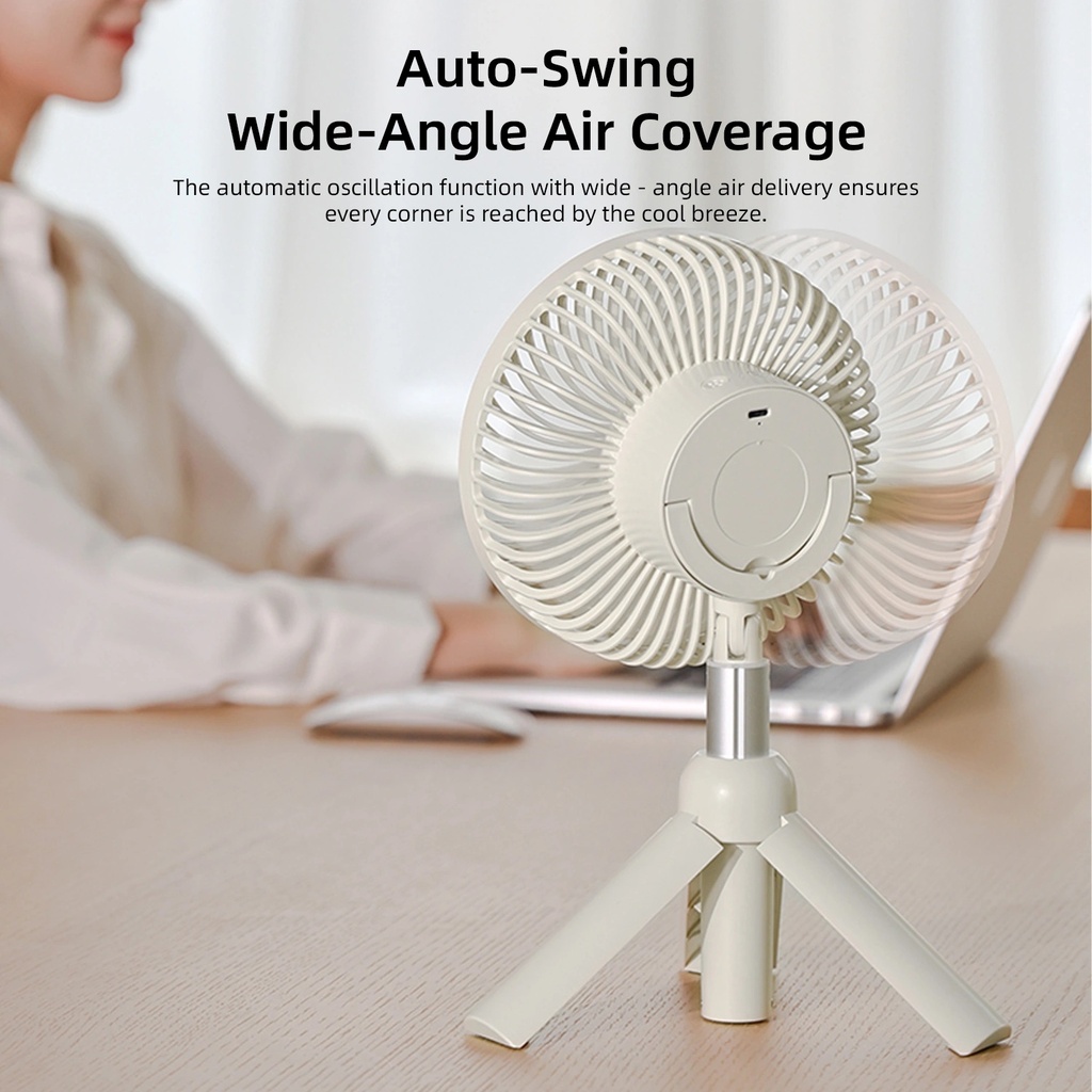 Vyvylabs D09 Multi-Functional Camping Tripod Fan with LED & Hooks – 4000mAh Battery, 4 Speed Levels, Up to 14 Hours Runtime | VKD09 |