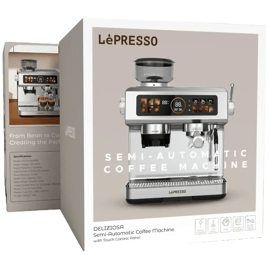 LePresso Deliziosa Semi-Automatic Coffee Machine – 2950W Dual Boiler, 20 Bar Pressure, 2.8L Water Tank, Touch Control | LPCFFSCM0098 |