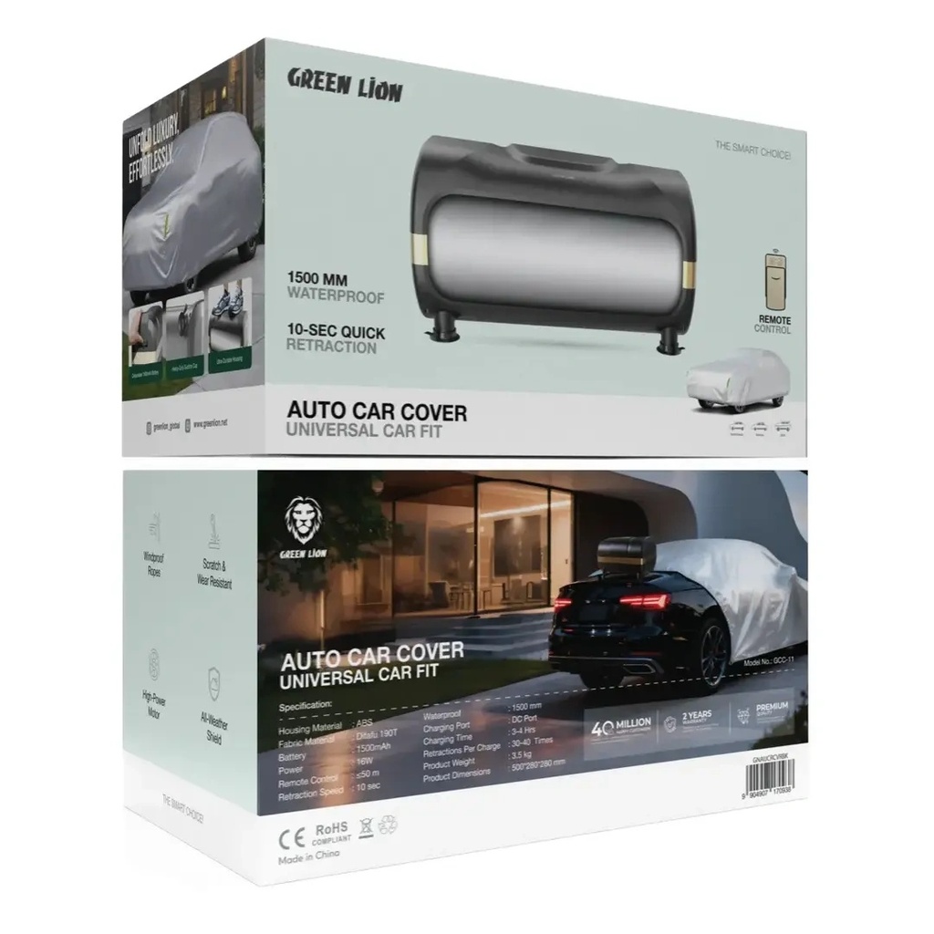 Green Lion Auto Car Cover Universal Fit – Remote-Control Automatic Car Cover | GNAUCRCVRBK |
