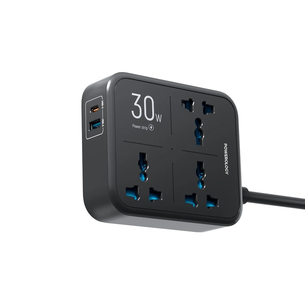Powerology Power Strip 3250W – 3 AC Outlets with USB-A & USB-C PD Fast Charging | PWCUQC037 |