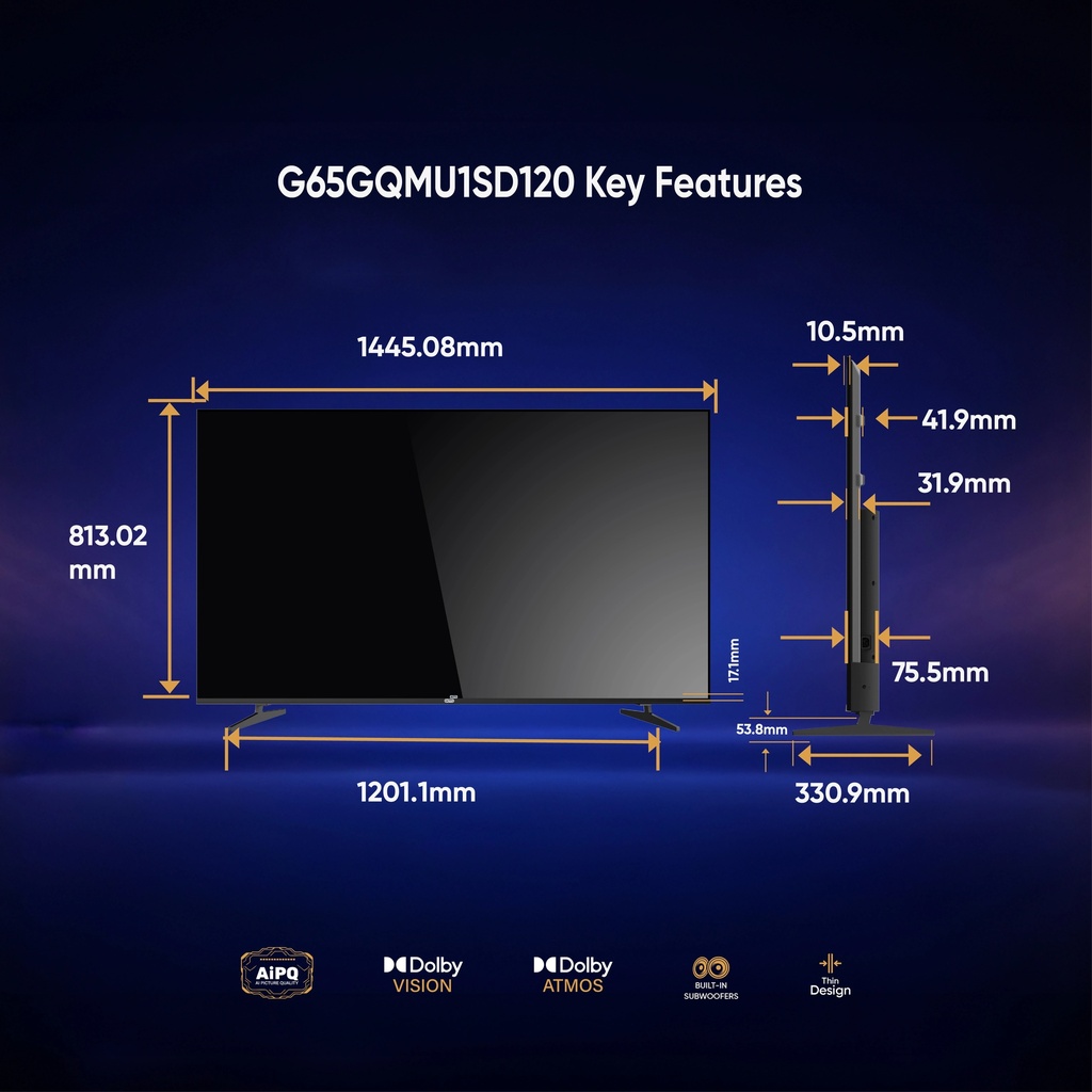 GOTO G65S1 QD-MiniLED 65" 4K Google TV – 120Hz Game Booster, Dolby Vision, Dolby Atmos & Built-In 20W Subwoofer | G65GQMU1SD120 |
