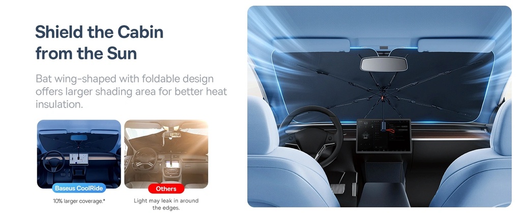 Baseus Car Sun Shade Umbrella – 141 × 75cm Large Foldable Front Windshield Sunshade with Anti-UV & Heat Protection | BS-CN013 |