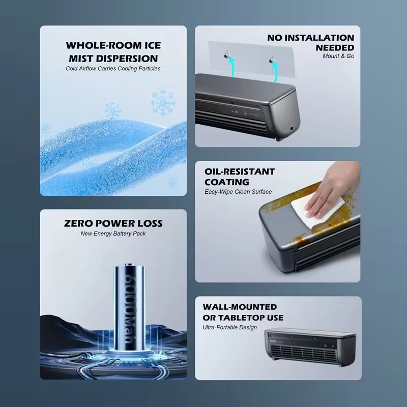 Air Cooling Mist Fan with Ice Mist Cooling, 6000mAh Battery & 3-Speed Control | E868 |