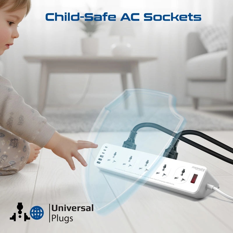 PROMATE Power Strip 2500W 10 AC Sockets 6 USB Ports 33W Fast Charging 5M Cable - Space-Efficient Extension with Surge Protection | PowerMatrix2-5M |