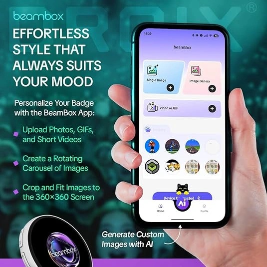 NIKKO Dynamic Electronic Badge 1.8-Inch IPS Touchscreen Bluetooth 5.4 Programmable GIF & Video Display - Smart Digital Wearable for Cosplay, Events & Conferences