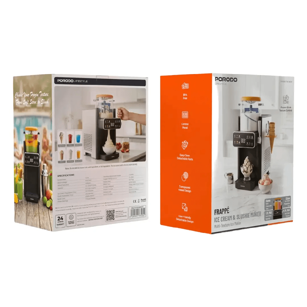 Porodo Lifestyle Frappé Ice Cream & Slushie Maker 1.2L 150W 7 Preset Modes Multi-Texture Control - Frozen Dessert & Drink Machine | PDLFST2506BKOG |