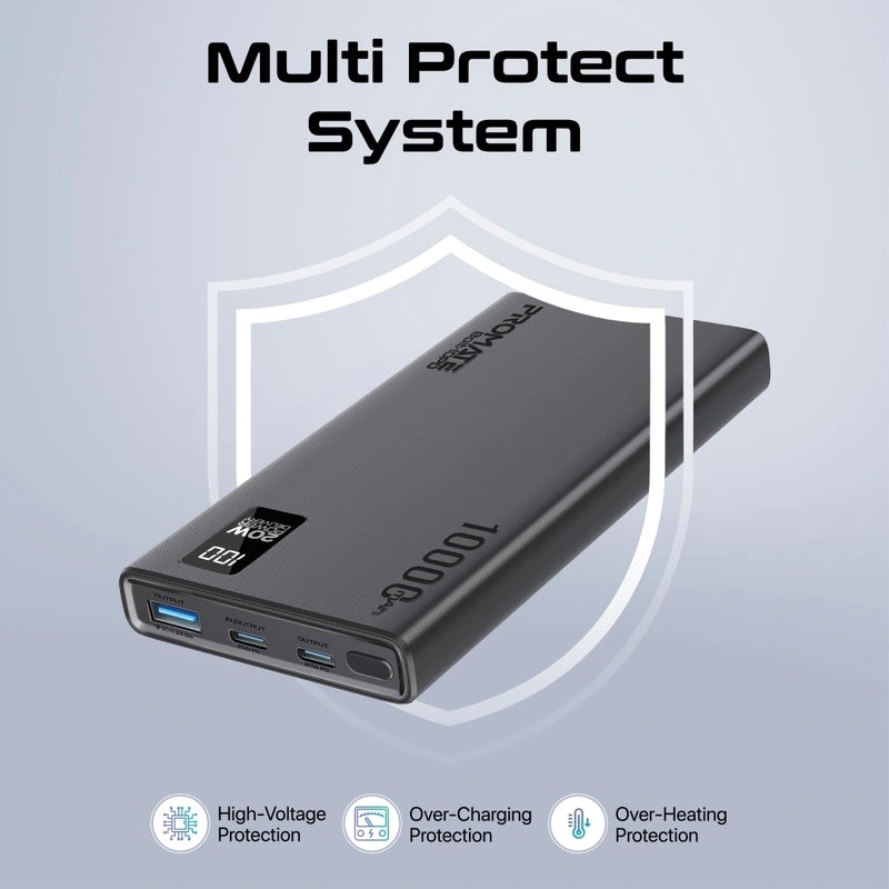 PROMATE Power Bank 10000mAh 20W PD Dual USB-C 22.5W USB-A Fast Charging - Compact Portable Li-Polymer Battery Pack | Bolt-10PD |