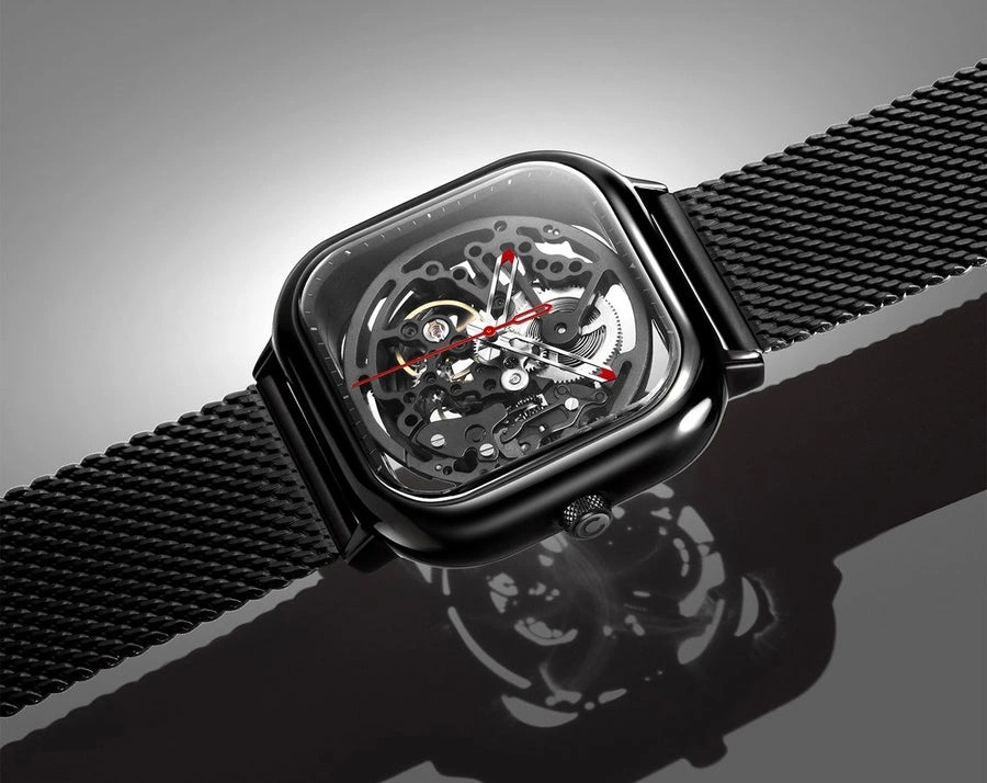 CIGA Design Series C Automatic Mechanical Watch 40mm Skeleton Dial Seagull Movement Sapphire Crystal - Square Stainless Steel Wristwatch | Z011 |