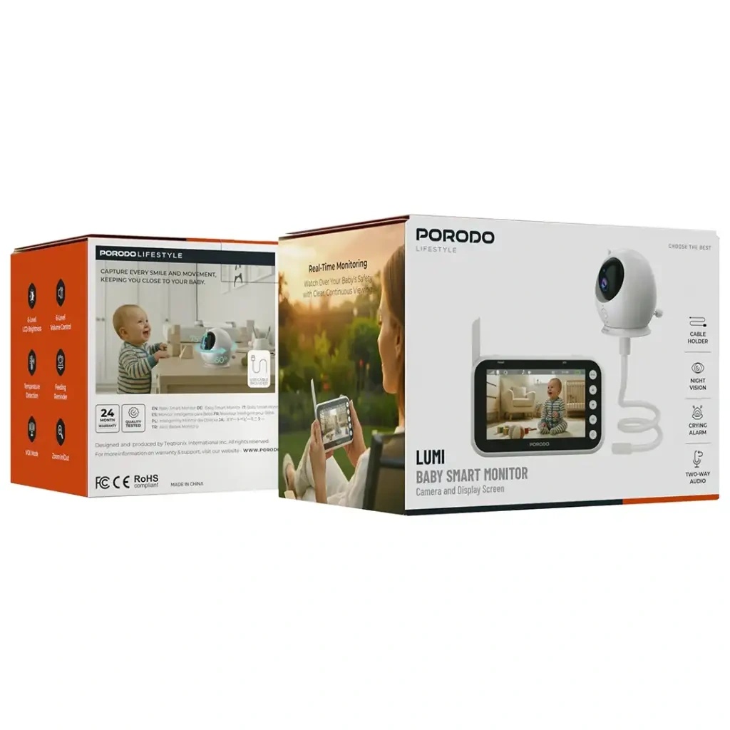 Porodo Lifestyle Lumi Baby Monitor 4.3-Inch Display 720P Camera Night Vision Two-Way Audio 300m Range - Smart Baby Monitoring System | PDLFSTM100WH |