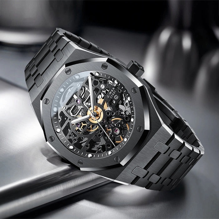 GEYA G-MAX Series Automatic Mechanical Watch Stainless Steel Skeleton Dial Sapphire Crystal Waterproof Luminous Men's Watch