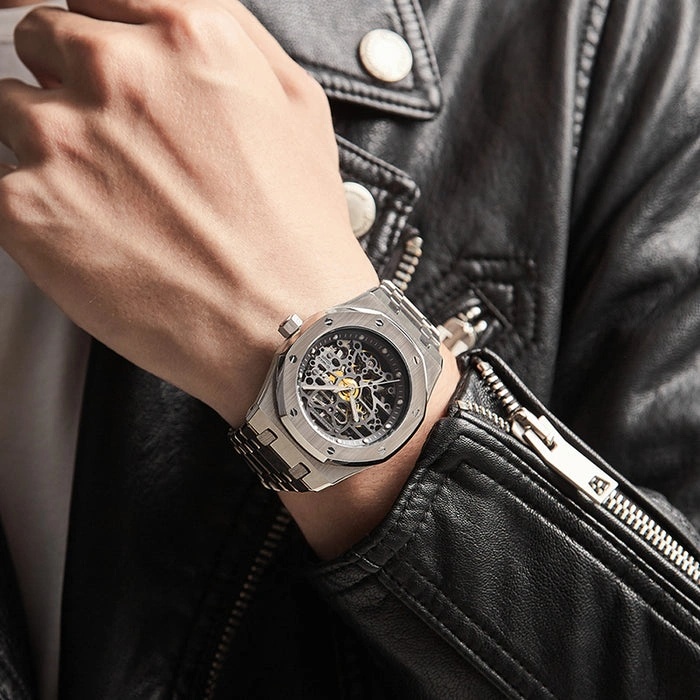 GEYA G-MAX Series Automatic Mechanical Watch Stainless Steel Skeleton Dial Sapphire Crystal Waterproof Luminous Men's Watch