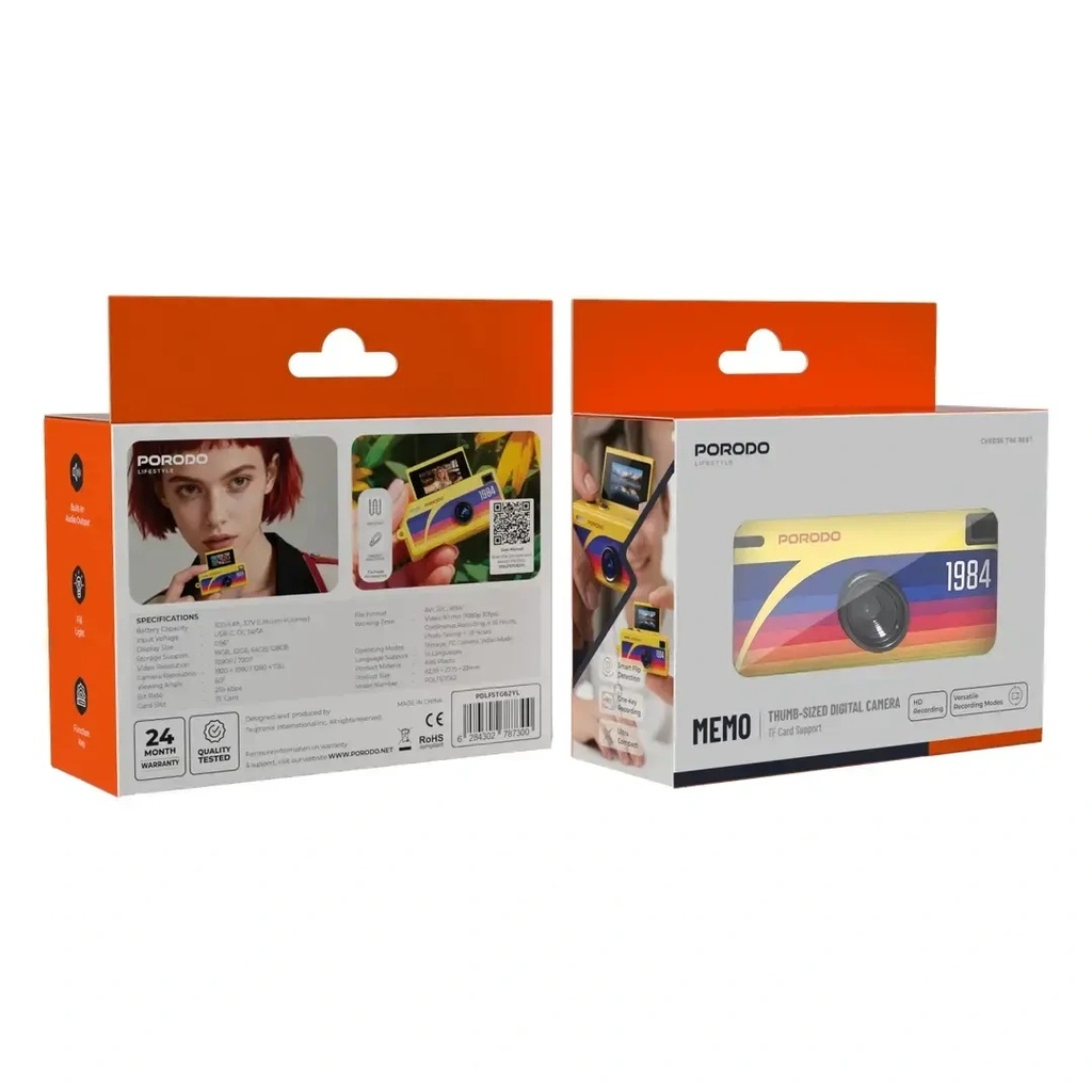 Porodo Lifestyle Memo Thumb-Sized Digital Camera with 1080P HD Recording, 0.96-Inch TFT Display, 300mAh Battery & TF Card Support up to 128GB | PDLFSTG62 |