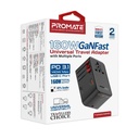 PROMATE GaNFast™ 160W Universal Travel Adapter with 3 USB-C PD Ports, 60W USB-A, Universal AC Socket & Worldwide Plug Compatibility | TripMate-GaN160 |