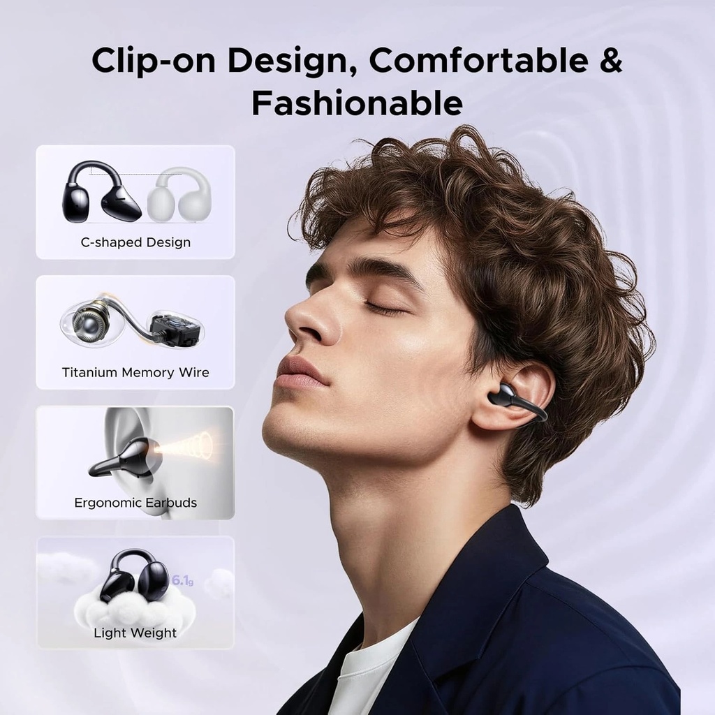 UGREEN ClipBuds Pro Wireless Open-Ear Earbuds with Bluetooth 6.0, Hi-Res Audio, 32 Hours Playtime, 6 Microphones & Adaptive Noise Cancelling - Open Clip-On Earphones | WS218 / 85185 |