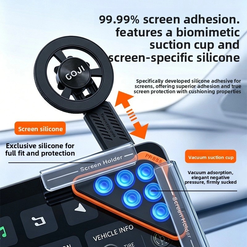GOJI Car Screen Phone Holder with 360° Rotation, Telescopic Arm, Magnetic & Vacuum Suction Mount - Universal Dashboard & Touchscreen Phone Mount for Tesla & More | G18 |