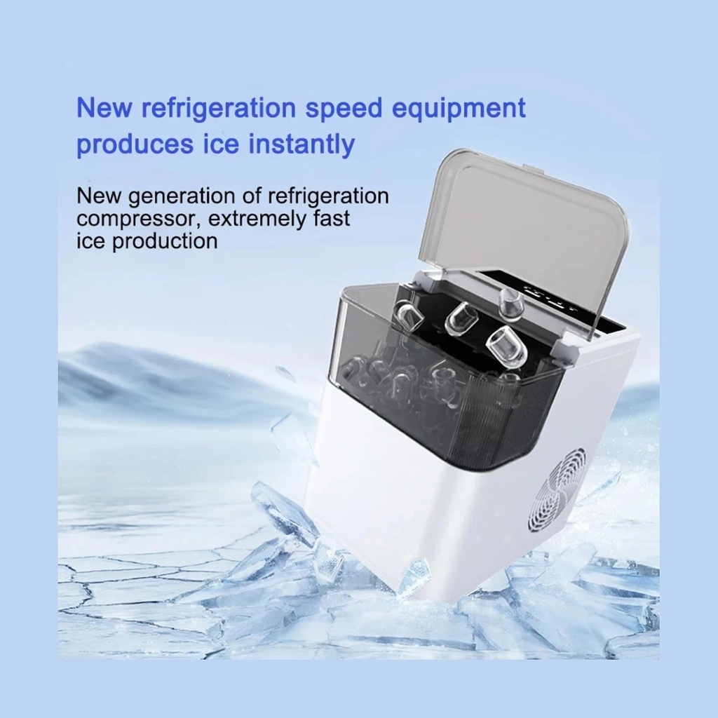 TOBi Automatic Ice Maker, 12kg/24H Ice Production, 1.6L Water Tank, 500g Ice Basket, 2 Ice Sizes, 6–8 Minute Cycle | TB-966 |