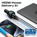 Promate 230W RapidCharge™ Car Charger, 140W PD 3.1, Dual USB-C, 45W USB-A QC 3.0, Multi-Device Fast Charging | PowerDrive-230 |