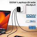 Promate 100W PowiGaN USB-C Charger, 3 Ports, PD 3.2, PPS & AVS, Smart Power Distribution, AI Thermal Protection | Quantum-100 |