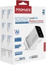 Promate 100W PowiGaN USB-C Charger, 3 Ports, PD 3.2, PPS & AVS, Smart Power Distribution, AI Thermal Protection | Quantum-100 |