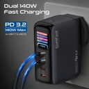 Promate GaNFast 165W USB-C Charger, 4 Ports, Dual 140W PD 3.2, TFT Smart Display, PPS & AVS, Multi-Device Charging | Prime-165 |